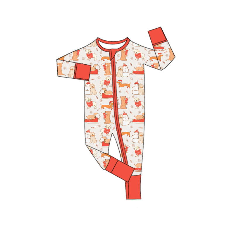 Preorder moq 5 Baby Infant Boys Long Sleeves Snowman Dogs Plaid Zipper Rompers