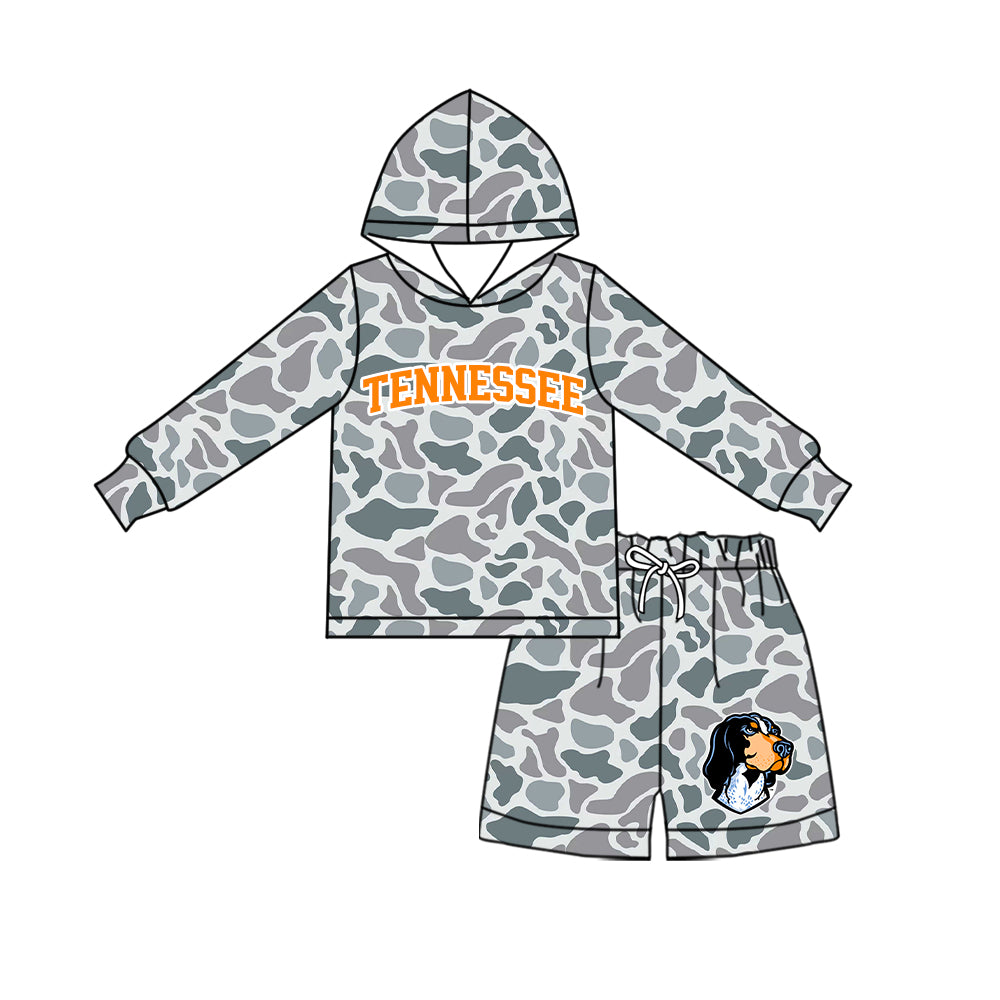 Preorder (moq 5) Baby Boys Grey Camo Tennessee Long Sleeve Hoodie Short Team Clothes Sets