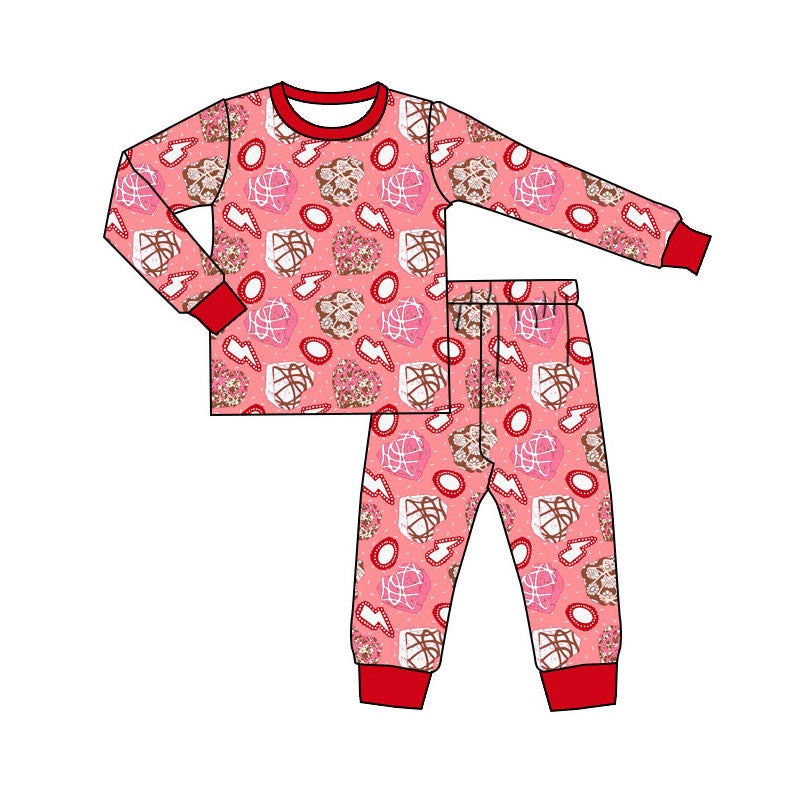 Preorder(moq 5) Baby Girls Turquoises Hearts Top Pants Western Valentines Pajamas Sets