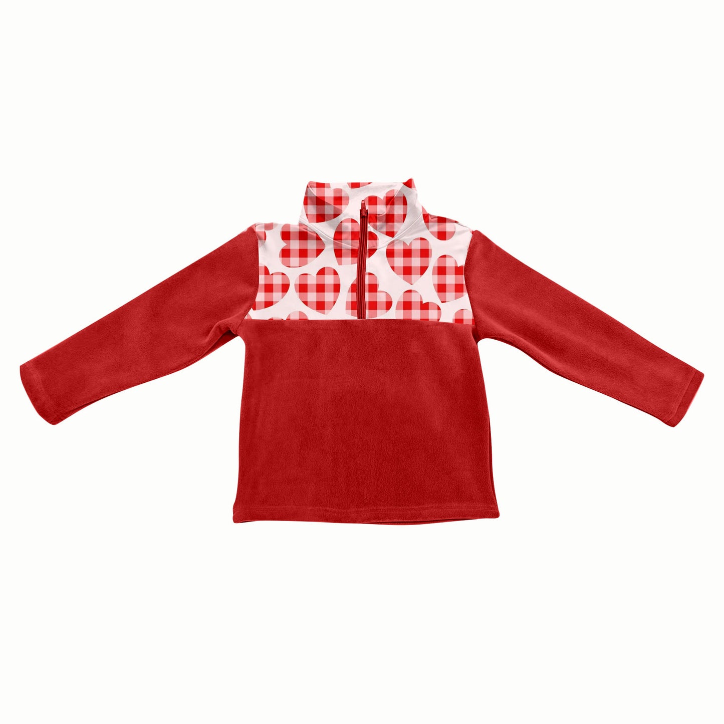 Preorder(moq 5) Baby Girls Red Checked Hearts Half Zipper Valentines Pullovers Sweater Tops