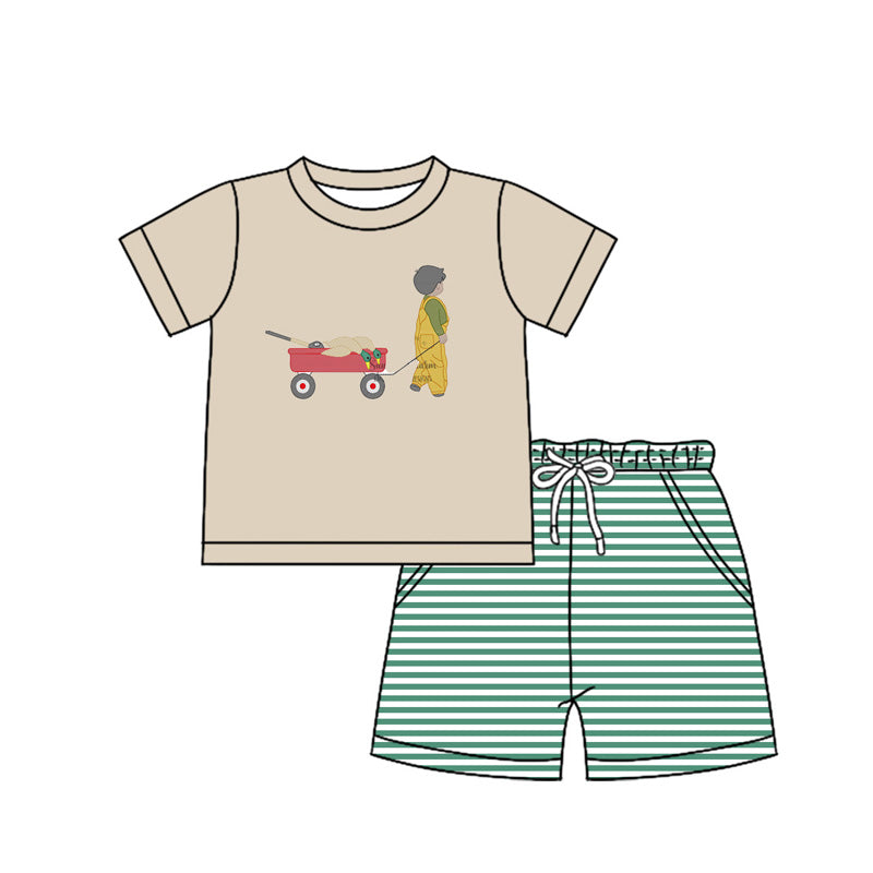 Preorder (moq 5)Baby Boys Hunting Ducks Shirt Pockets Shorts Clothes Sets