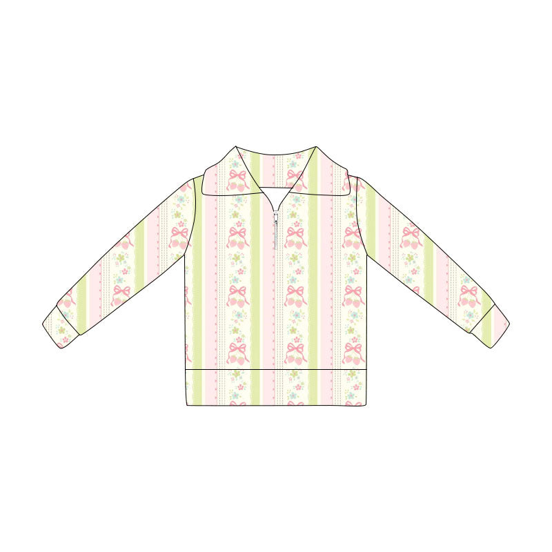 Preorder(moq 5) Baby Girls Pink Bows Flowers Stripes Zipper Pullovers Top