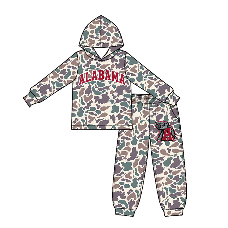 Preorder (moq 5) Baby Boy Clothes Alabama Team Grey Purple Camo Print Long Sleeve Hoodie Jogger Pant Set