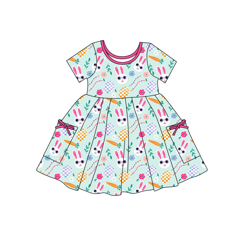 Preorder(moq 5) Baby Girls Rabbits Eggs Pocket Easter Knee Length Dresses