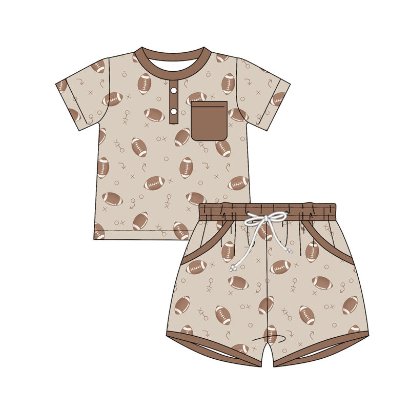 Preorder(moq 5) Baby Boys Footballs Button Top Pocket Shorts Team Clothes Sets