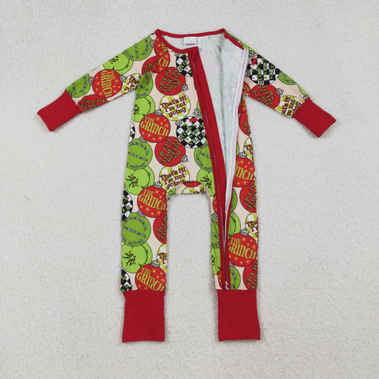 Baby Boys Grin Lights Plaid Christmas Zipper Footie Rompers