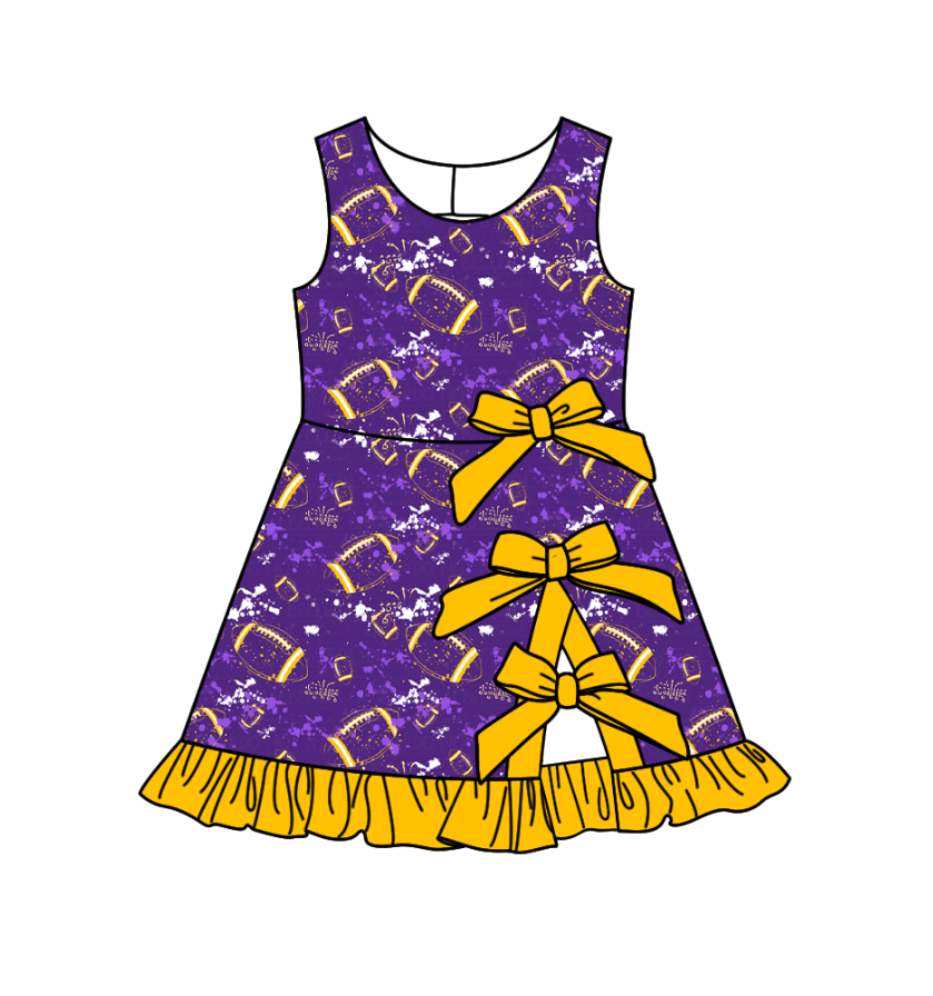 Preorder (moq 5)Baby Girls Tie-dye Footballs Print Team Bows Shorts Knee Length Dress