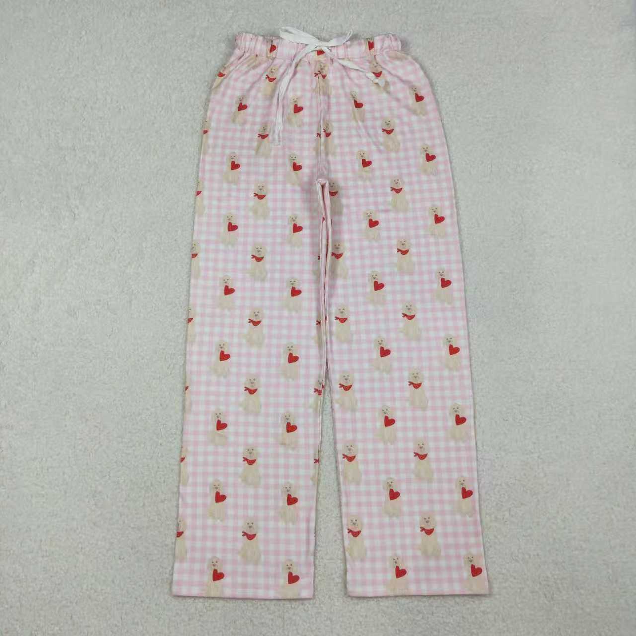 Mama and Me Girls Hearts Dogs Valentine Pajamas Set Ruffle Dress Zipper Romper Mamas Pants Bottom