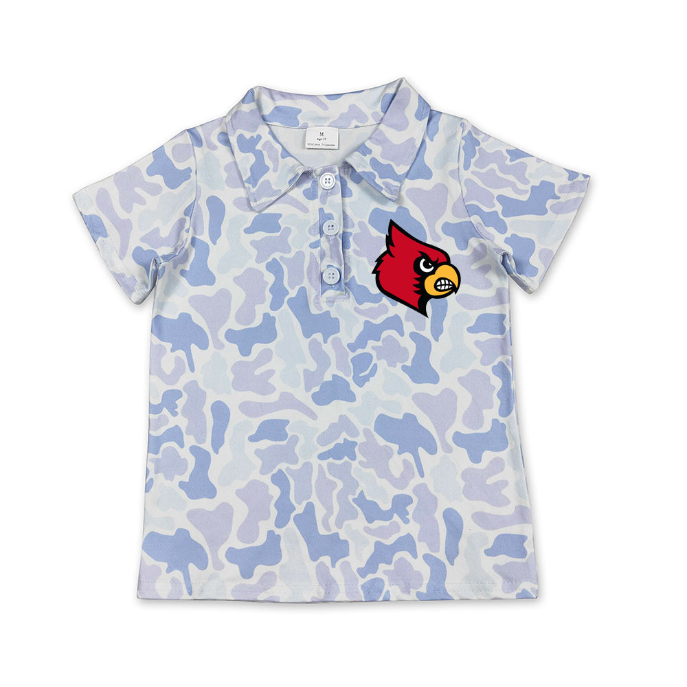 Preorder (moq 5)Baby Boys Light Blue Camo Louisville Cardinals Team Button Polo Shirt Top