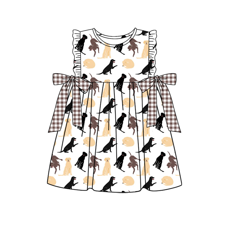 Preorder (moq 5)Baby Girls Dogs Hunting Bows Knee Length Dresses