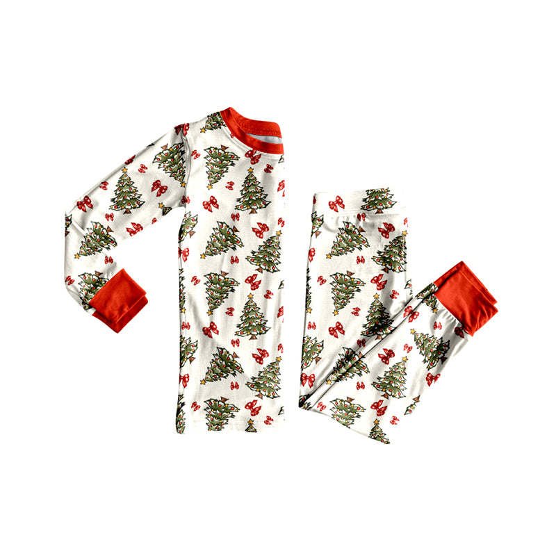 Preorder(moq 5) Baby Girls Christmas Tree Bows Top Pants Lounge Wear Pajamas Sets