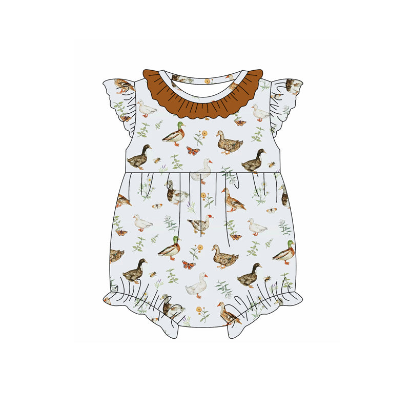 Preorder(moq 5)Baby Infant Girls Brown Mallard Ducks Summer Rompers