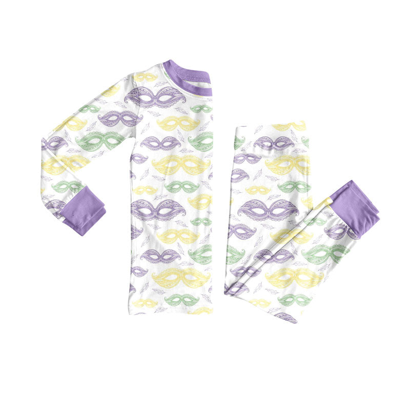 Preorder(moq 5) Baby Girls Masks Plaid Top Pants Mardigras Pajamas Sets
