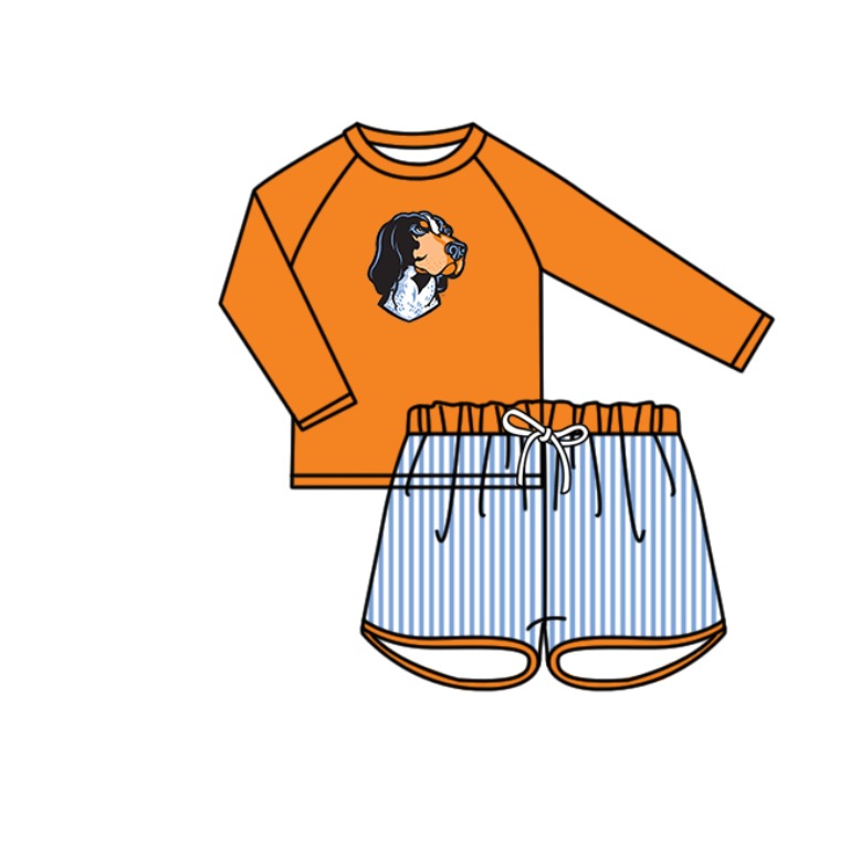 Preorder moq 5 Baby Boys Dogs Long Sleeve Top Stripe Shorts Team Swimsuits