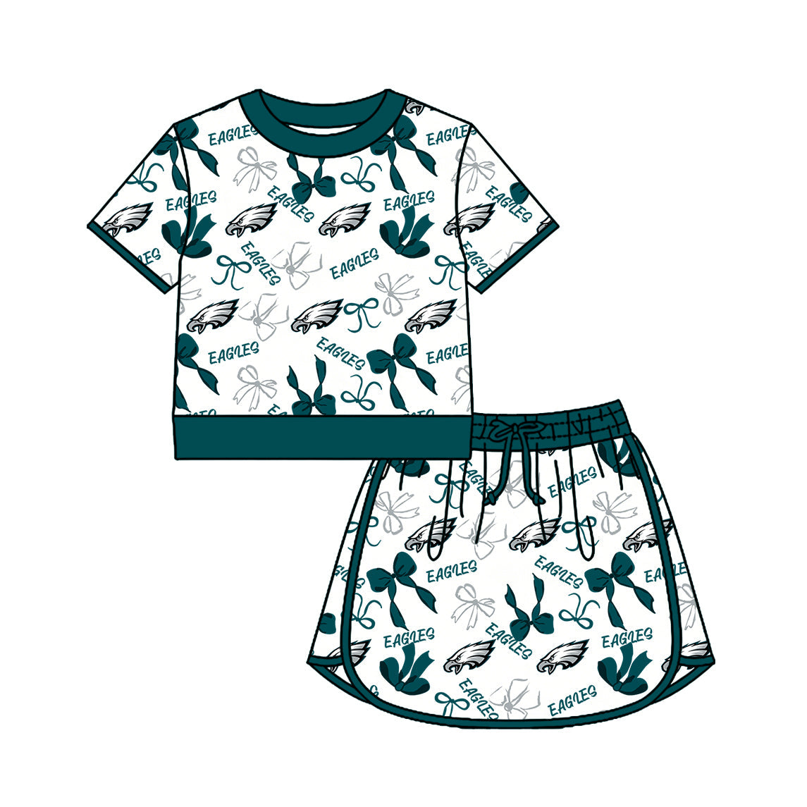 Preorder (moq 5)Baby Girls Bows Eagles Top Skirt Short Team Clothes Set