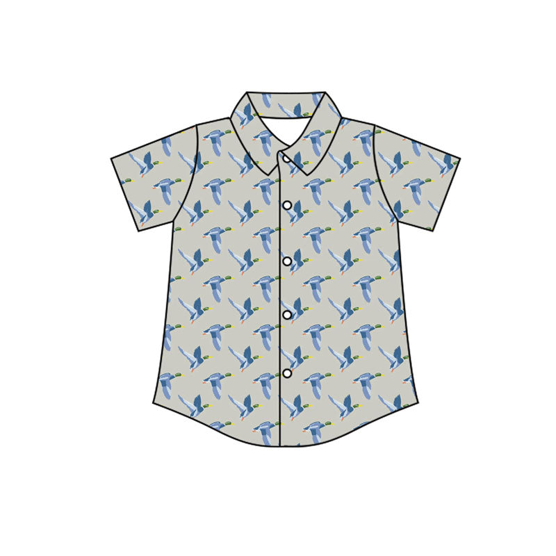 Preorder(moq 5) Baby Boys Blue Ducks Plaid Button Hunting Shirts Top