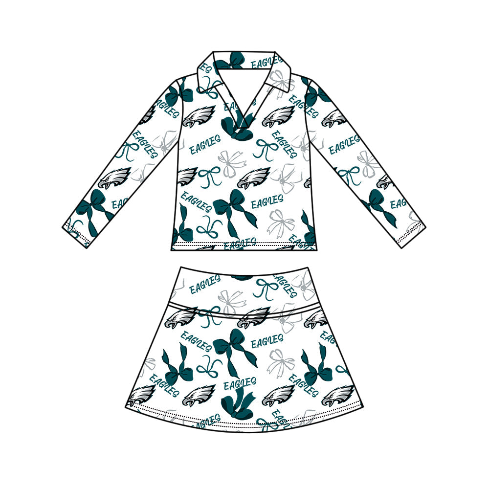 Preorder (moq 5)Baby Girls Bows Eagles Top Skirt Short Team Clothes Set