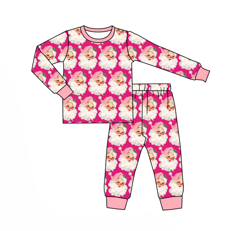 Preorder (moq 5)Baby Girls Pink Santa Checked Top Pants Christmas Pajamas Sets