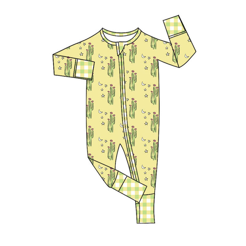 Preorder (moq 5)Baby Boys Cactus Stars Moons Western Zipper Footie Rompers