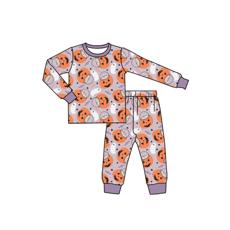 Preorder (moq 5)Baby Boys Long Sleeves Ghost Pumpkins Top Pant Pajamas Set