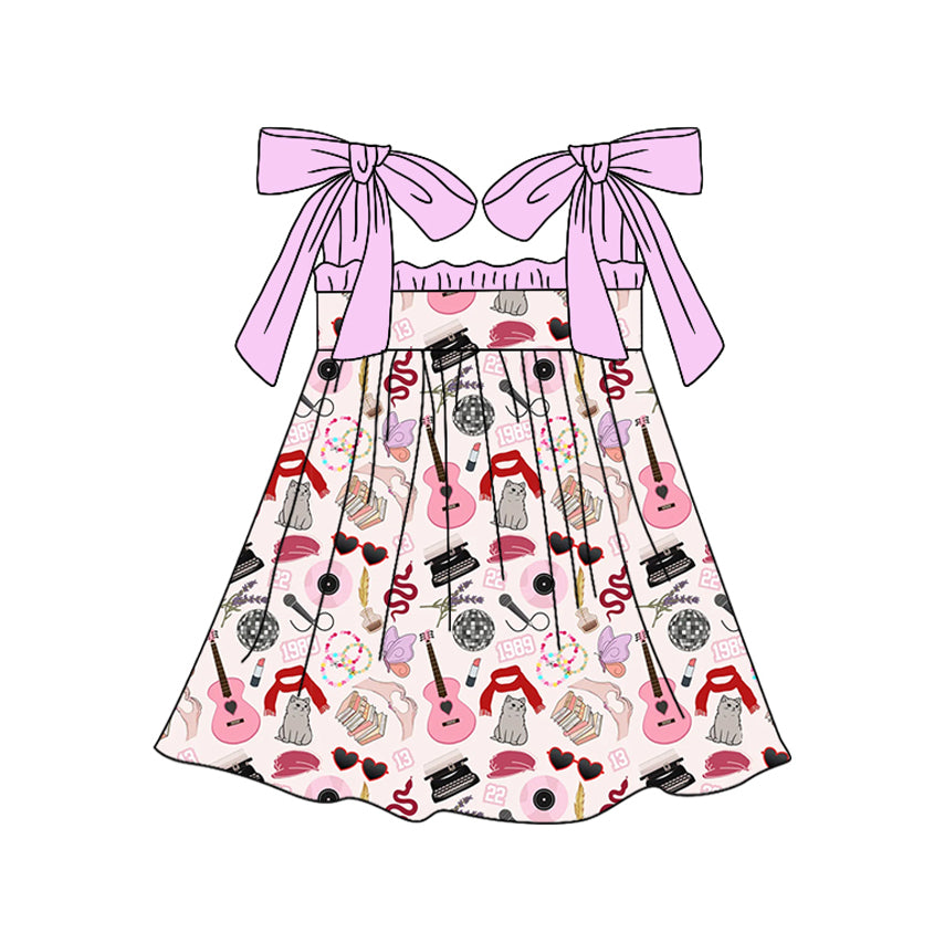 Preorder (moq 5)Baby Girls Singer Guitar Straps Knee Length Dresses