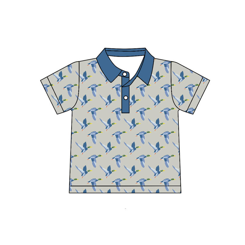 Preorder(moq 5) Baby Boys Blue Ducks Plaid Button Hunting Polo Shirts Top