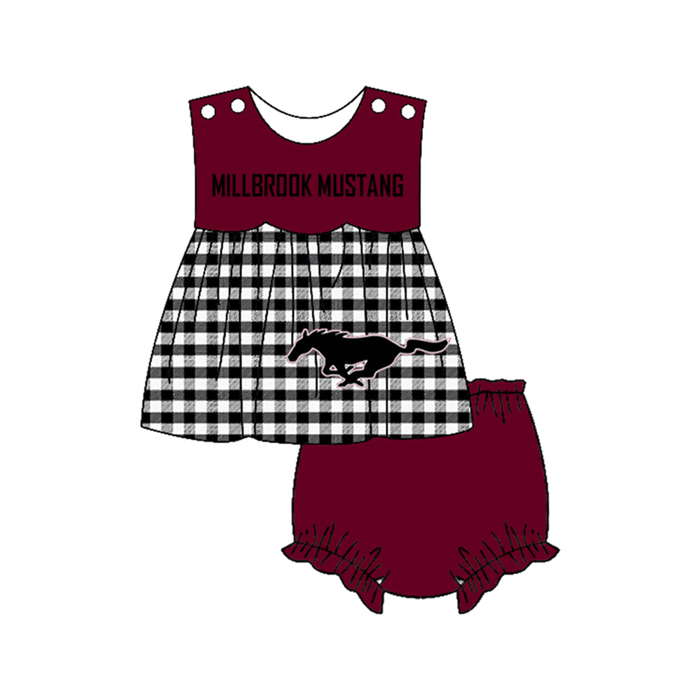 Preorder moq 5 Baby Girls Millbrook mustang Bummies Shorts Team Clothes Set