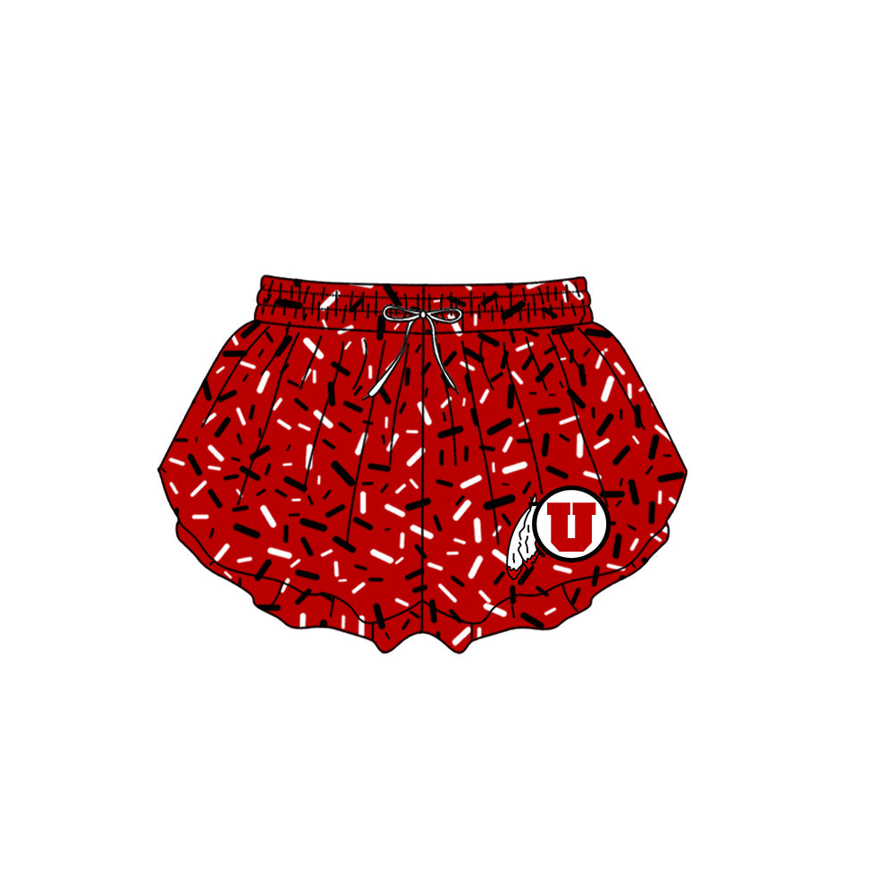 Preorder (moq 5)Baby Girls Red Sprinkles Drip Utah Utes Butterfly Shorts Bottom