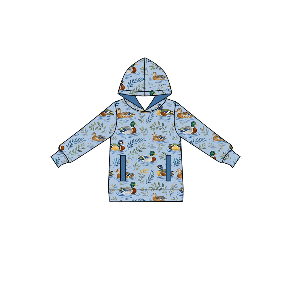 Preorder (moq 5) Baby Boy Blue Duck Water Foliage Print Long Sleeve Hoodie