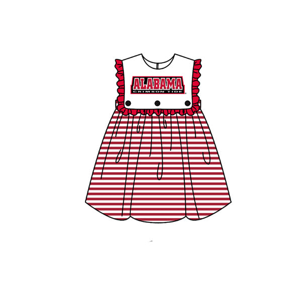 Preorder moq 5 Baby Girls Sleeveless Red Stripe Alabama Team Knee Length Dresses