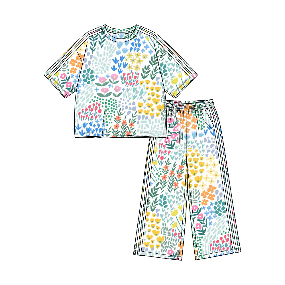 Preorder (moq 5)Baby Girls Colorful Flowers Top Pockets Flare Pant Clothes Set