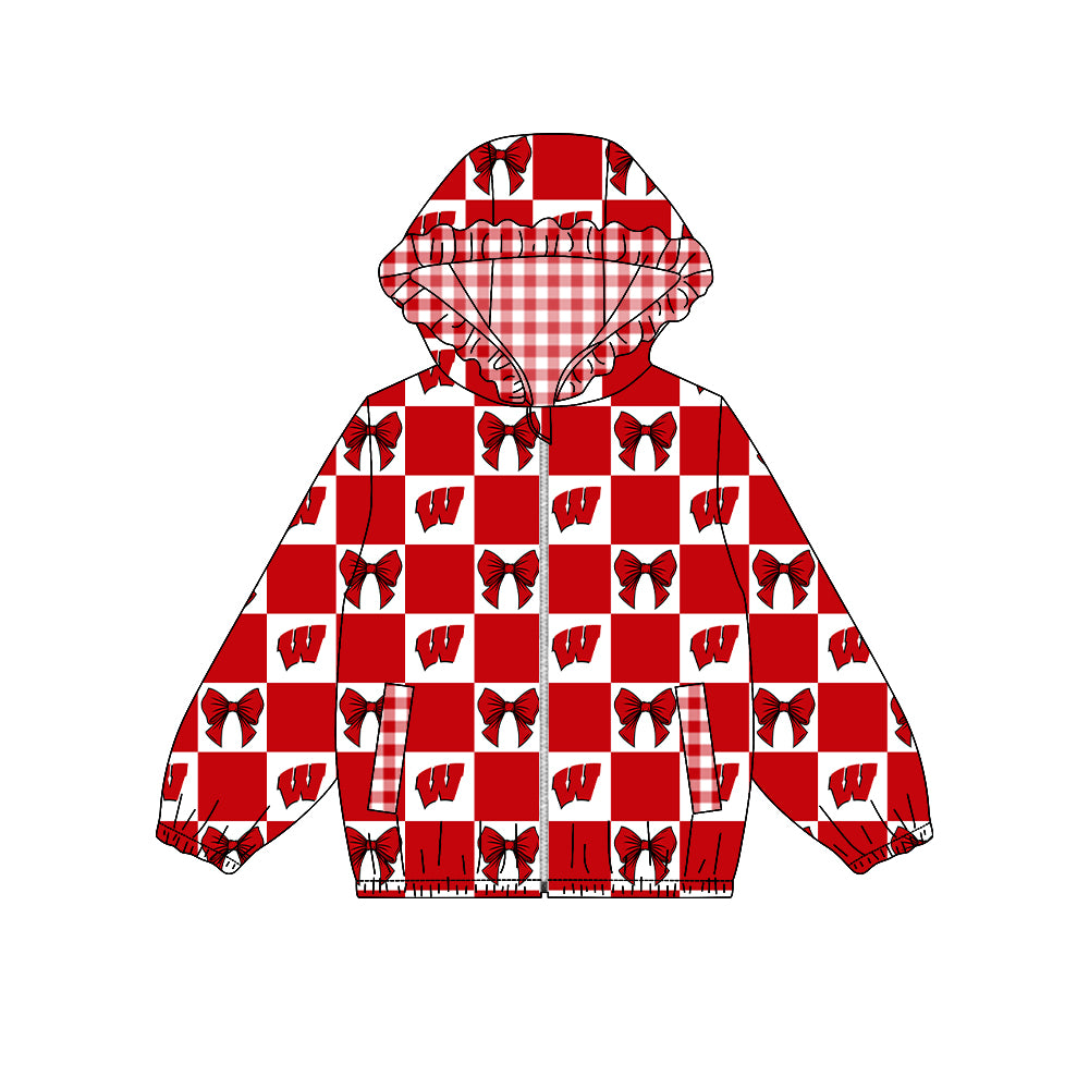 Preorder (moq 5) Baby Girls Bows Clemson Checked Team Ruffle Hoodie Tops