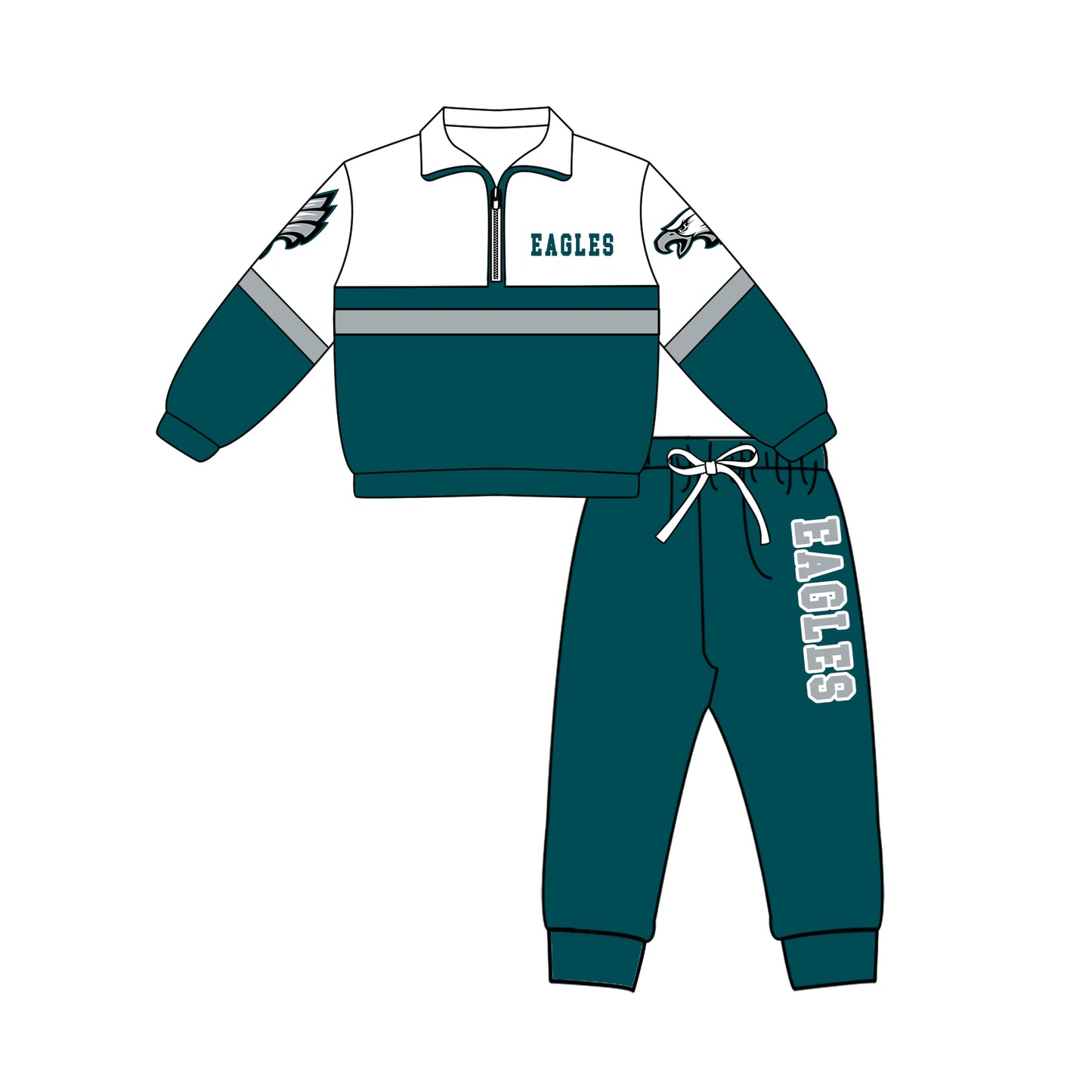 Preorder (moq 5)Baby Boys Eagles Zip Pullovers Jogger Team Clothes Set