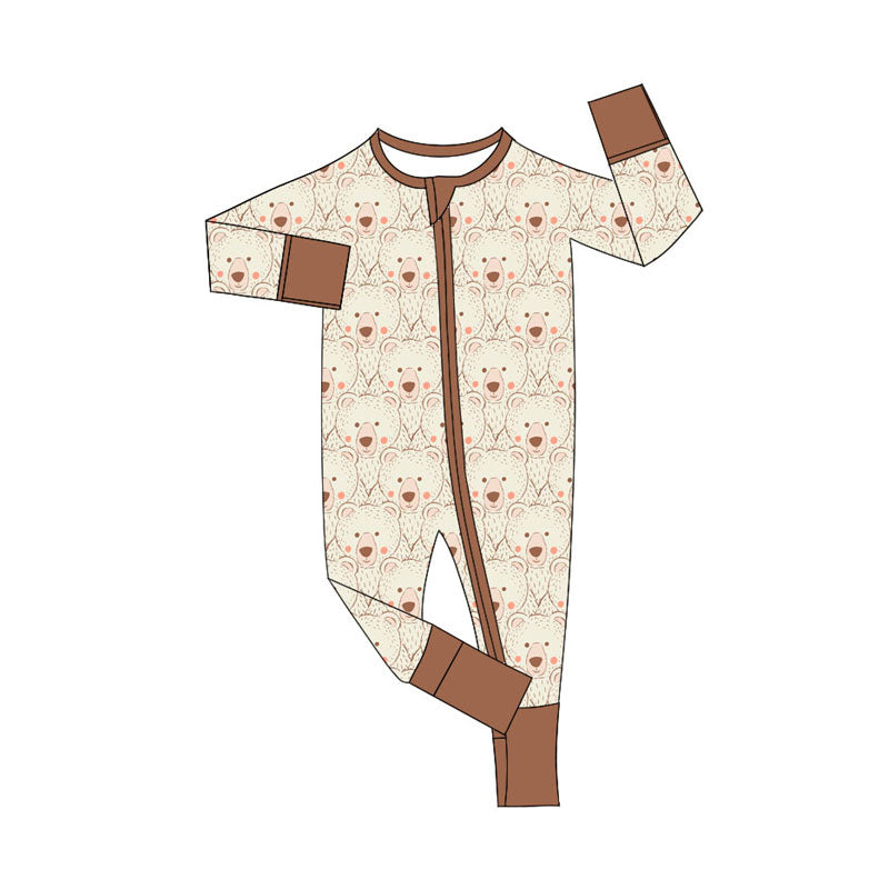Preorder (moq 5)Baby Boys Long Sleeve Bears Plaid Zipper Footie Rompers