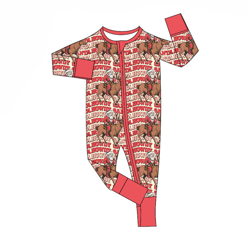Preorder (moq 5)Baby Boys Santa Deer Howdy Checked Christmas Zipper Footie Rompers