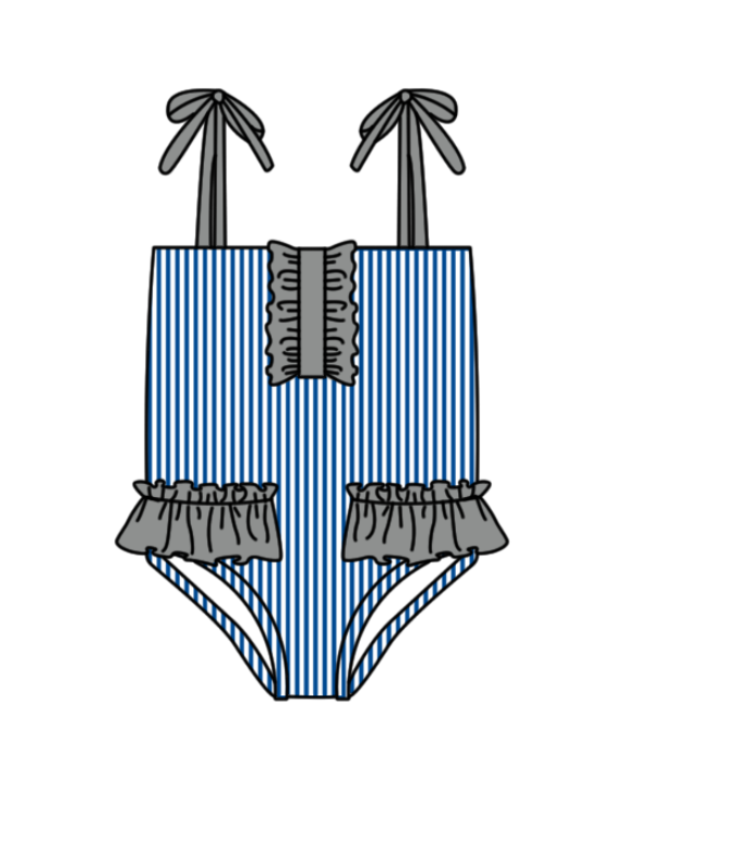 Preorder moq 5 Baby Girls Strap Blue Stripe Team Swimsuits