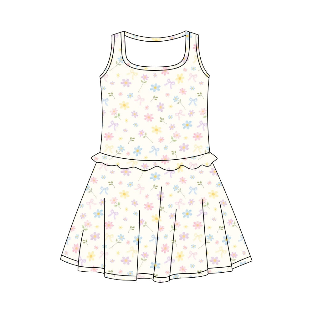 Preorder (moq 5)Baby Girls Sleeveless Colorful Flowers Bows Knee Length Dresses