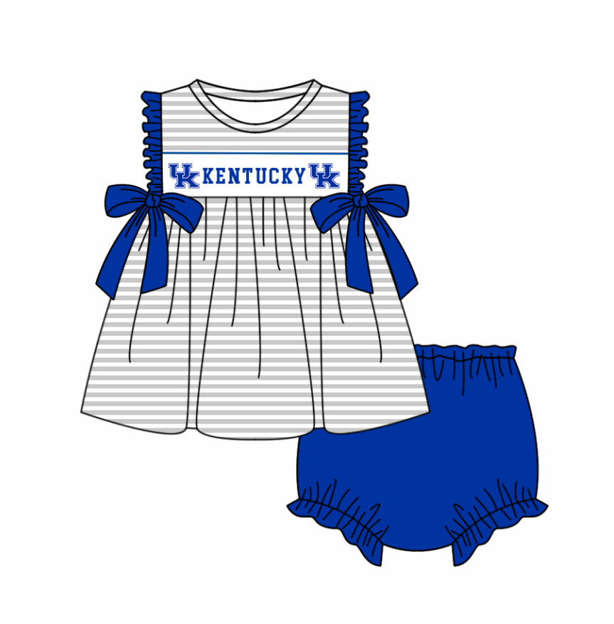 Preorder (moq 5)Baby Girls Kentucky UK Bows Stripe Tunic Bummies Team Clothes Sets