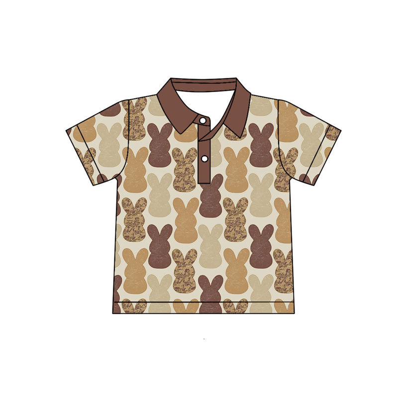 Preorder(moq 5) Baby Boys Khaki Camo Rabbits Plaid Button Easter Polo Shirts Top