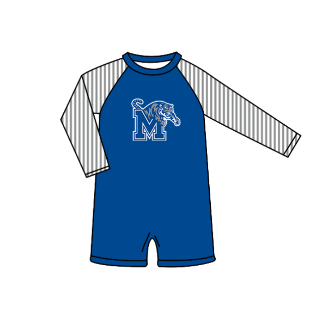 Preorder moq 5 Baby Boys Blue Stripe Long Sleeve M Tigers Team Swimsuits