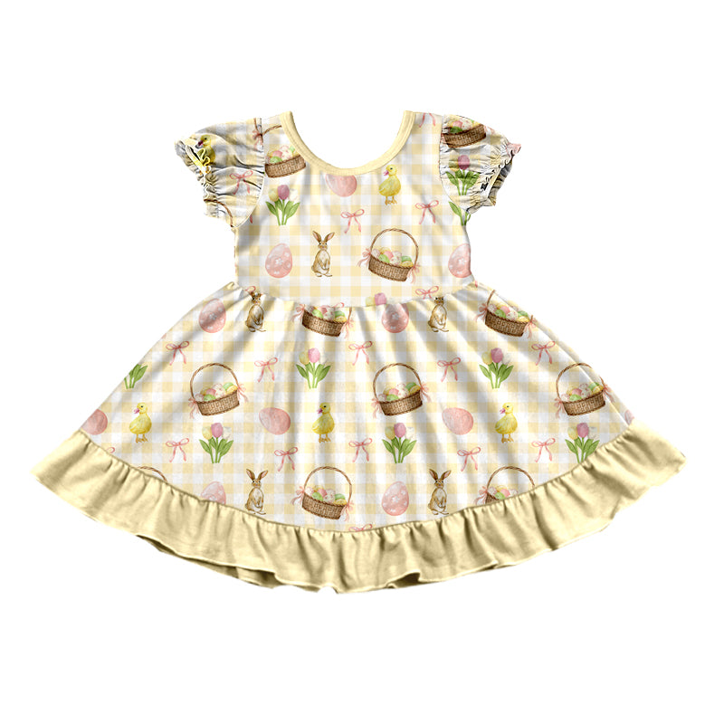 Preorder (moq 5) Baby Girls Eggs Rabbits Ruffle Easter Knee Length Dress