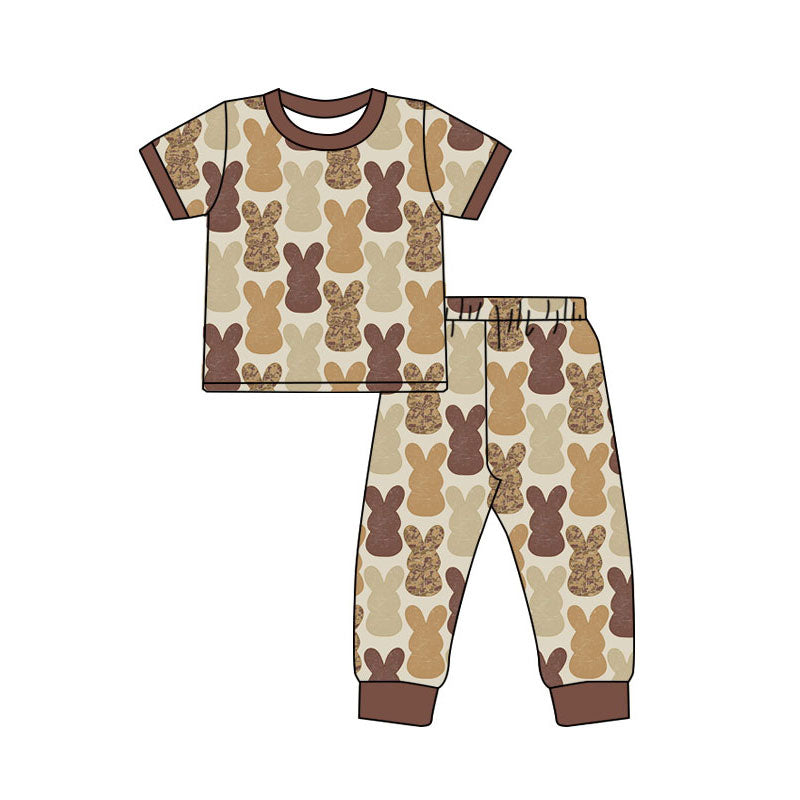 Preorder(moq 5) Baby Boys Khaki Camo Rabbits Plaid Top Pants Easter Pajamas Sets