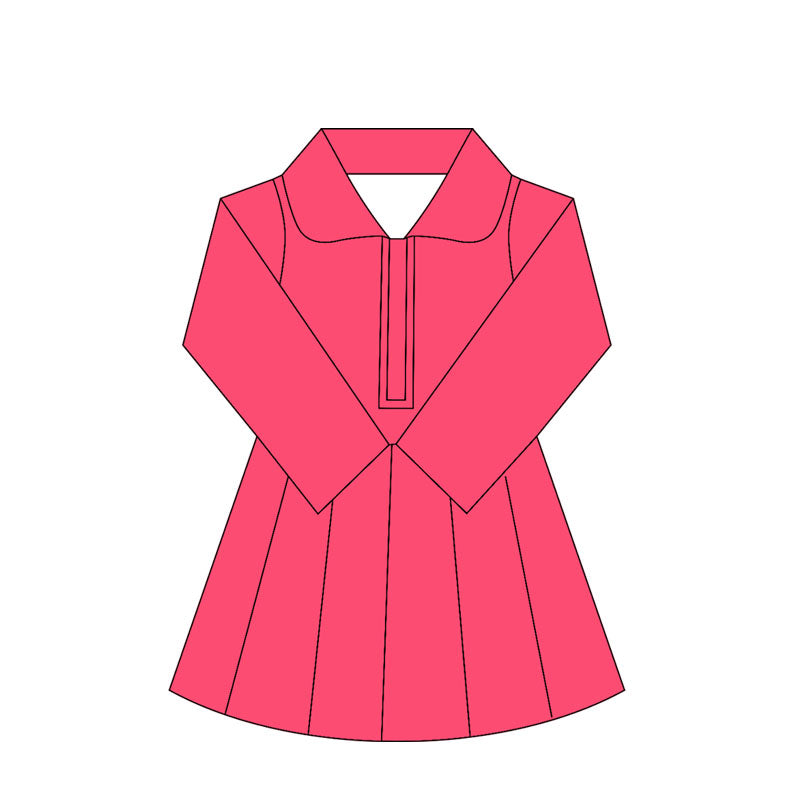 Preorder moq 10 Baby Girls Pink Long Sleeves Zipper Activity Wear Yoga Knee Length Dresses