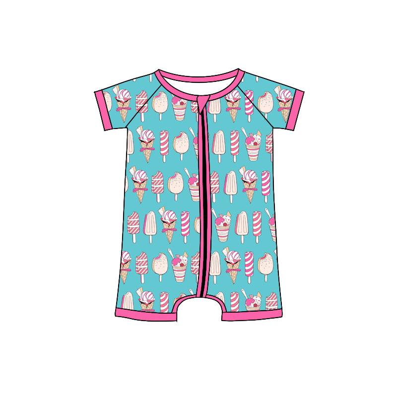 Preorder(moq 5)Baby Infant Girls Blue Pink Popstick Zip Summer Rompers