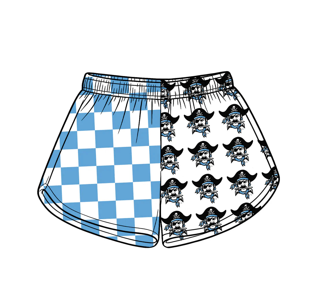 Preorder (moq 5)Baby Girls Blue Checked Hankinson Pirates Team Shorts Bottom