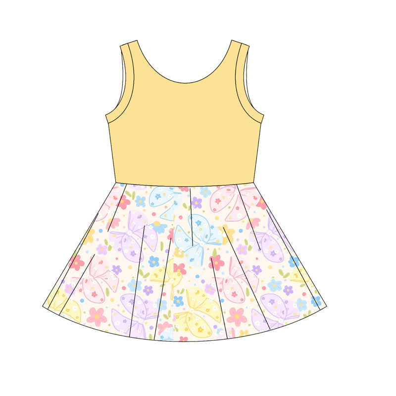 Preorder moq 10 Baby Girls Yellow Sleeveless Top Butterfly Flowers Patchwork Knee Length Dresses