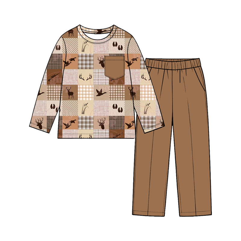 Preorder(moq5) Toddler Boys 2-Piece Animal Print Hunting Patchwork Long Sleeve Joggers Clothing Set
