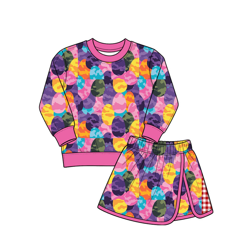 Preorder (moq 5) Girls Easter Purple Sweatshirt & Skirt 2-Piece Set, Kids Casual Everyday Outfit