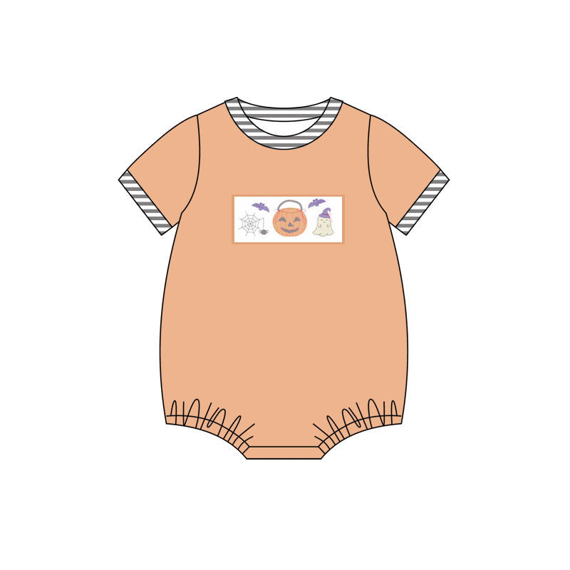 Preorder (moq 5)Baby Boys Peach Short Sleeves Ghost Pumpkins Bats Bummies Rompers
