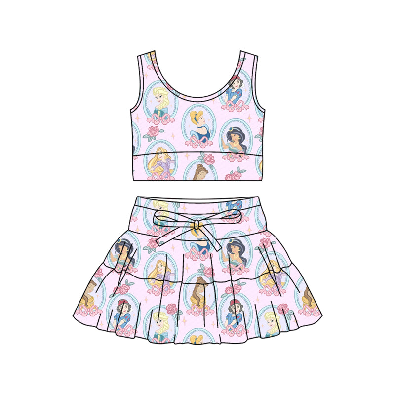 Preorder (moq 5)Baby Girls Sleeveless Flowers Princess Vest Top Skirt Shorts Clothes Set